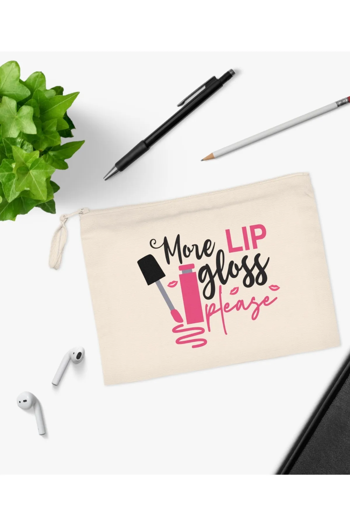 More Lip Gloss Yazılı Cilt Bakım ve Büyük Boy Kadın Makyaj Çantası